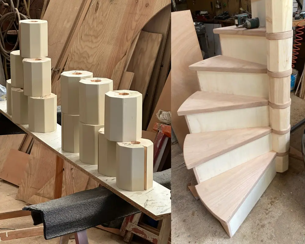 Escalier en colimaçon en sapin, centre-ville d'Uzès